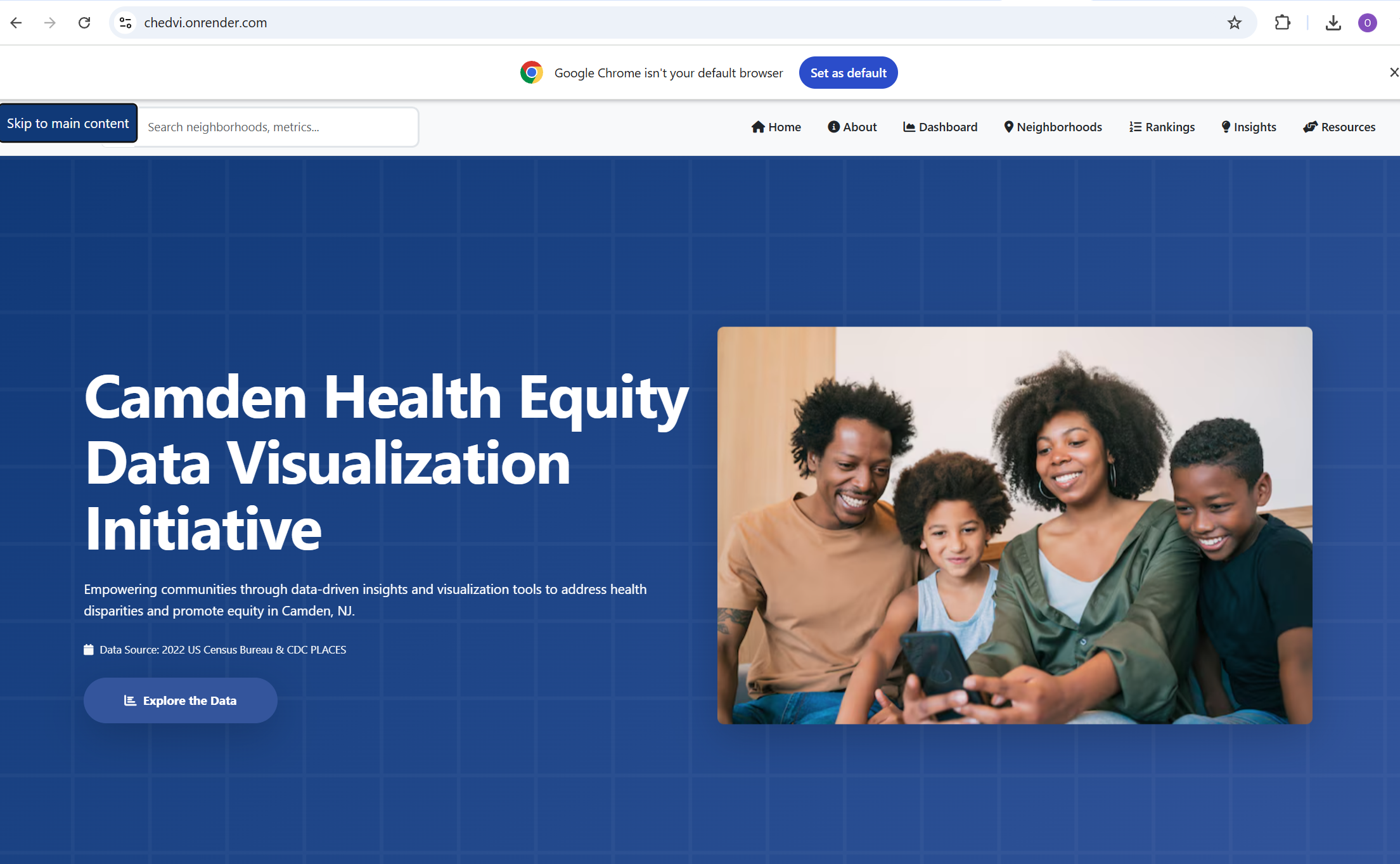 Screenshot of the live CHEDVI platform