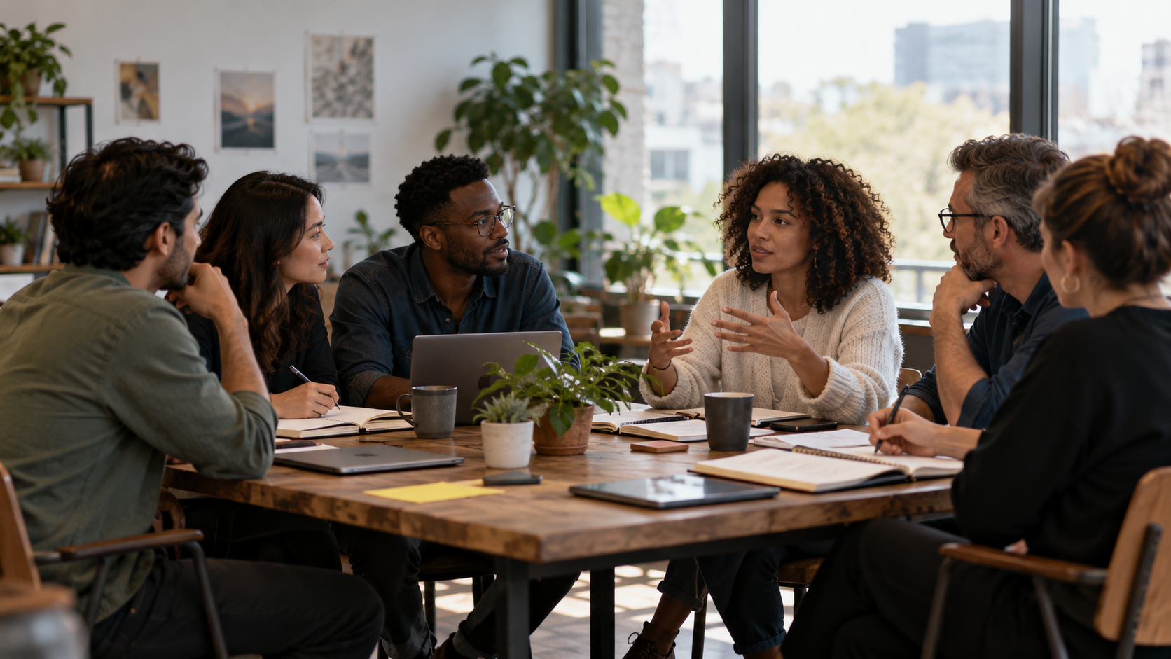 Illustrative image of leaders discussing organizational change